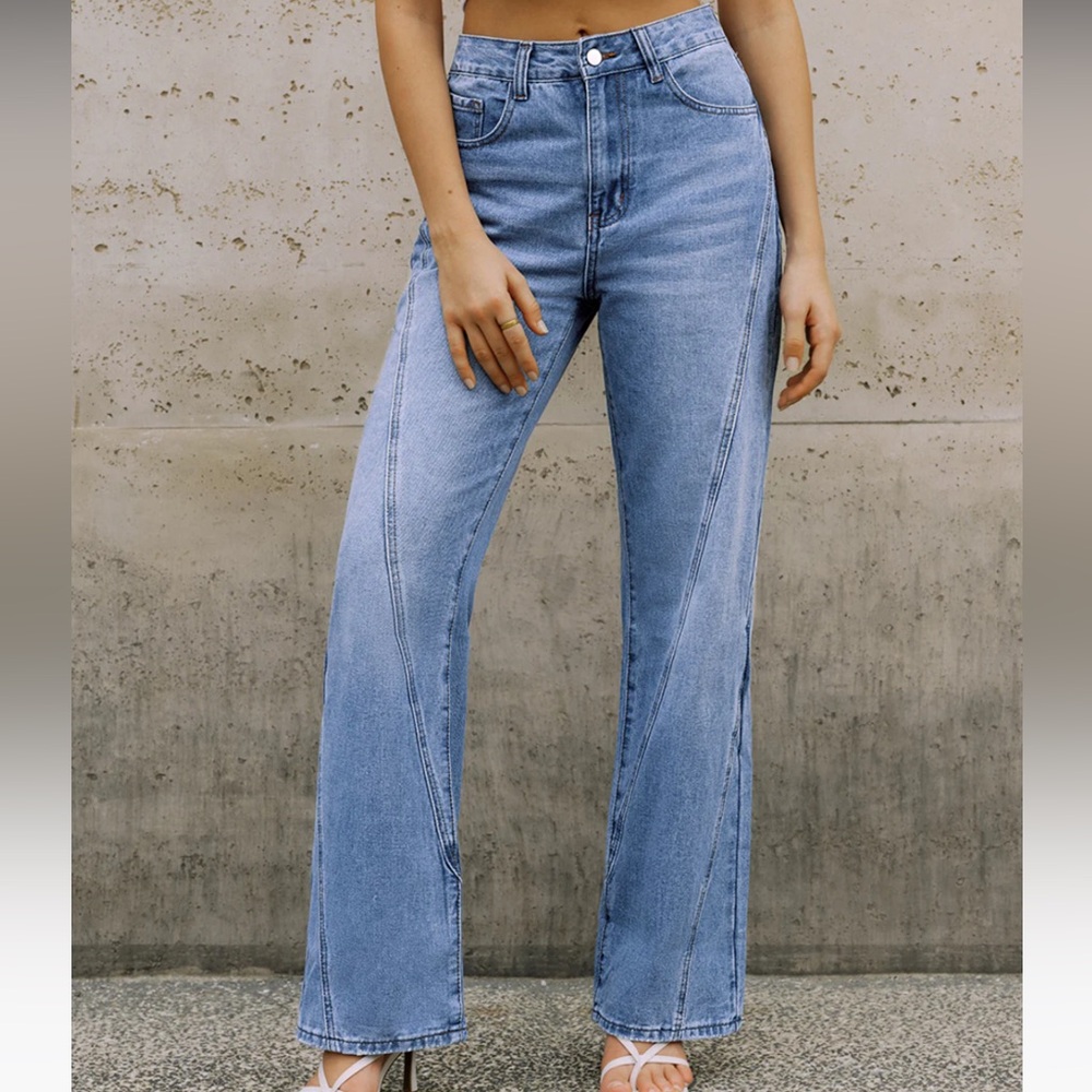 Commense Vintage Denim Straight Leg Pants Blue Jeans